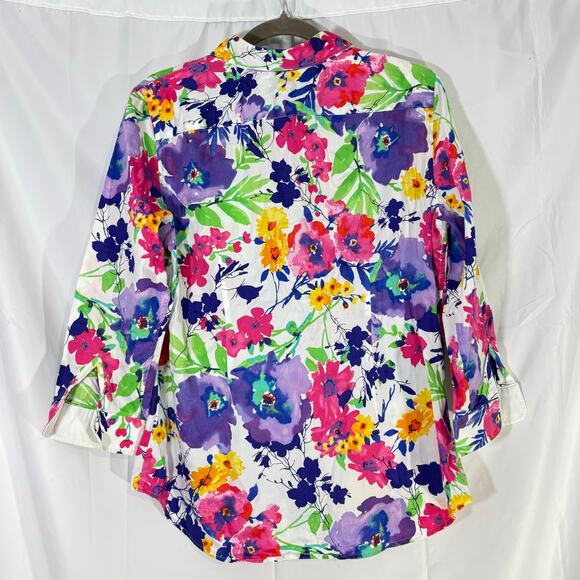 Lauren Ralph Lauren Women’s Floral 100% Cotton Button Down Shirt Large - Picture 5 of 5